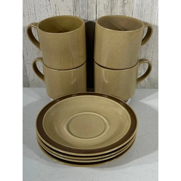 Hearthside Stoneware Dogwood 4 Cups 4 Saucers Hand Painted Japan MCM - Picture 4 of 16
